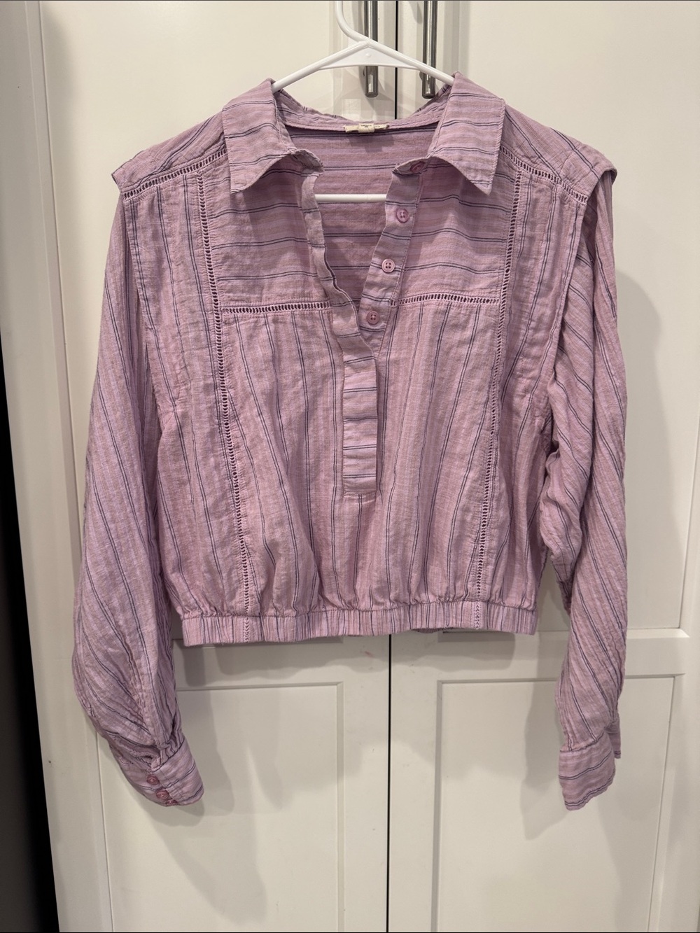 Anthropologie Pilcro Lavender Striped Button-Front Cropped Blouse